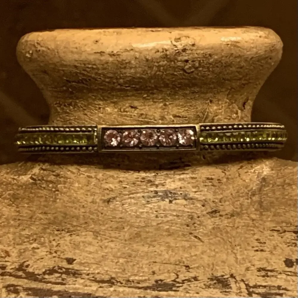 Heidi Daus Bangle Bracelet Brushed Bronze with Swarovski Pink & Green Crystals - Picture 2 of 10